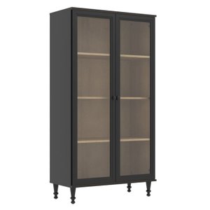 Cristaleira 2 Portas Vidro Pés Madeira 151x80 Cm E957 Preto Dtall