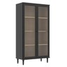 Cristaleira 2 Portas Vidro Pés Madeira 151x80 Cm E957 Preto Dtall - 1