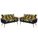 Ver imagem 1 de Kit 2 Poltronas Namoradeira Opala Suede Estampado Colorido com Azul Marinho Aradecor