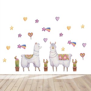 Adesivo kit infantil lhama e alpaca aquarela