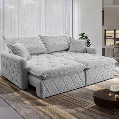 Sofá sem Caixa Retrátil 2,00m Softgel Sublime Boucle Cinza Claro Cama Inbox
