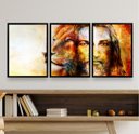 Ver imagem 2 de Kit 3 Quadros Decorativos Jesus e leão 33x24cm - com Vidro:madeira Preta