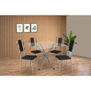Ver imagem 1 de Sala de Jantar Completa Volga C/ Tampo de Vidro 90cm e 4 Cadeiras Lisboa Niquel - Courano Preto -
