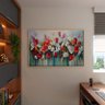 Quadro Decorativo Tela Canvas Folhas e Flores Red and White Garden Com Moldura Dourada - 200x120 cm - 3
