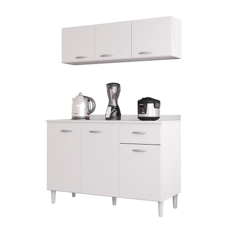 Cozinha Modulada Lara 120 cm Armário Aéreo + Balcão para Pia Branco