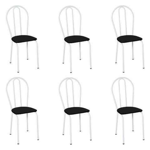 Kit 6 Cadeiras de Cozinha Texas Liso Preto Pés de Ferro Branco - Pallazio