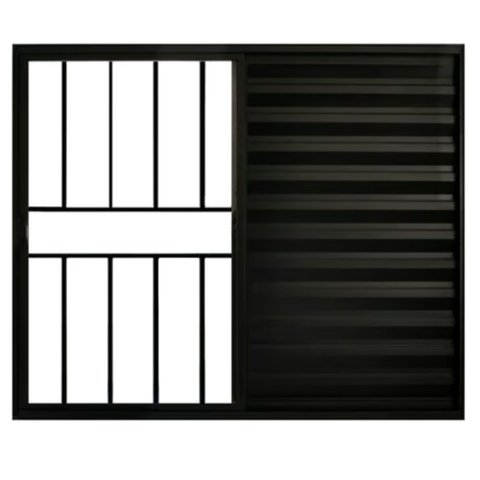 Janela Veneziana de Correr 3 Folhas com Grade Alumínio Preto 1.00 X 1.50 Linha Modular - Ptord2278 -