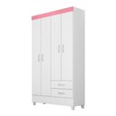 Ver imagem 3 de Guarda Roupa Casal Scala Nobre Udini 4 Portas 2 Gavetas MDP Branco-Rosa-Branco Demóbile
