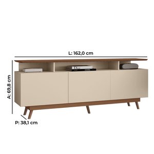 Rack Tuboarte Taina P/ Tvs de até 65 Polegadas 3 Gavetas com Pés em Estilo Retrô