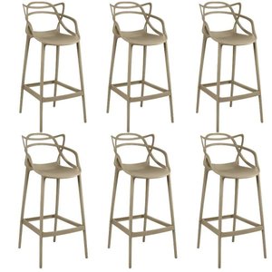 Kit 6 Banquetas Allegra com Encosto Design Cozinha/bancada - Nude