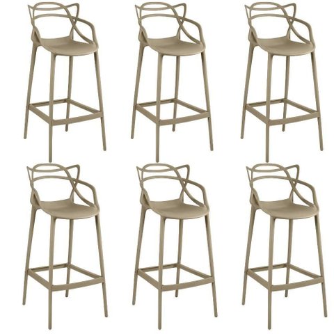 Kit 6 Banquetas Allegra com Encosto Design Cozinha/bancada - Nude