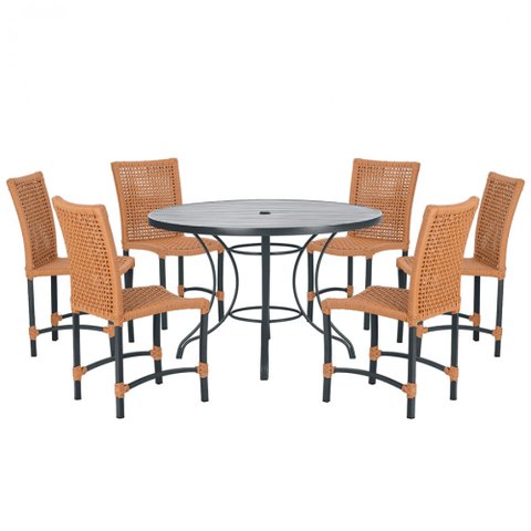 Mesa Ascoli 120 Cm com 6 Cadeiras Cannes de Alumínio, Pintura Preta e Trama Tela de Corda Náutica