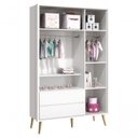 Ver imagem 5 de Guarda-roupa Retrô 3 Portas Théo New Branco Fosco com Natural - Moveisaqui