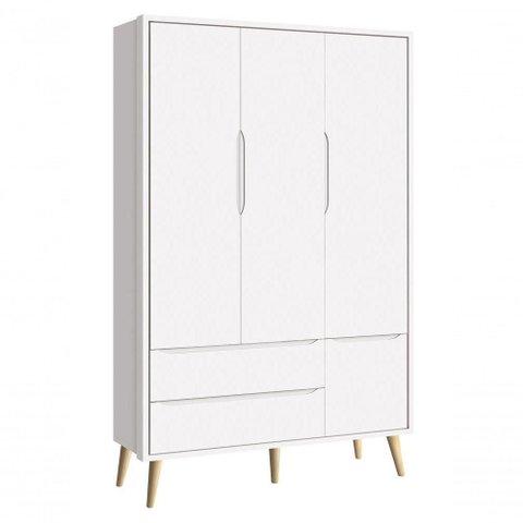 Guarda-roupa Retrô 3 Portas Théo New Branco Fosco com Natural - Moveisaqui