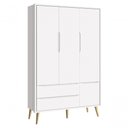 Ver imagem 1 de Guarda-roupa Retrô 3 Portas Théo New Branco Fosco com Natural - Moveisaqui