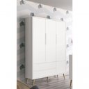 Ver imagem 2 de Guarda-roupa Retrô 3 Portas Théo New Branco Fosco com Natural - Moveisaqui