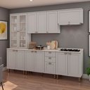Ver imagem 1 de Cozinha Completa Iluminata 12 Portas 3 Gavetas 100% Mdf com Vidro Branco/fendi/mineral - Genialflex
