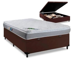Colchão Casal Masterpocket One Side Luckspuma Maxi Life + Cama Box com Baú Casal 138x188:marrom