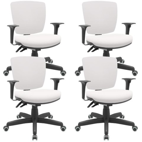 Kit 04 Cadeiras de Escritório Executiva Office Giratória Preto Baixa Flexi P03 Vinil Branco - 
