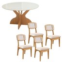 Ver mais imagens de Conjunto Mesa Jantar 4 Lugares Tampo MDF com Vidro Off White com Freijó Dalla Costa Móveis