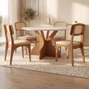 Ver imagem 1 de Conjunto Mesa Jantar 4 Lugares Tampo MDF com Vidro Off White com Freijó Dalla Costa Móveis