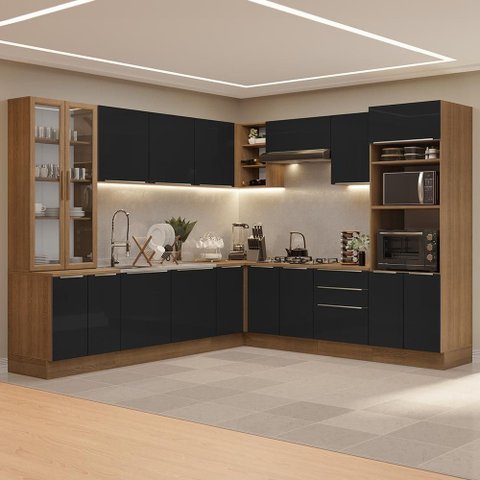 Armário de Cozinha Completa 566cm Rustic/preto Lux Madesa 01