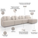 Ver imagem 4 de Sofá 5 Lugares com Chaise Direito Sala Living 334cm Arlo F04 Veludo Bege - Lyam Decor