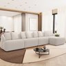 Sofá 5 Lugares com Chaise Direito Sala Living 334cm Arlo F04 Veludo Bege - Lyam Decor - 2
