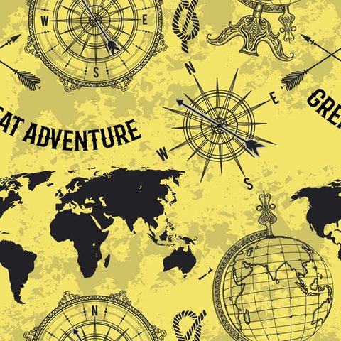 Papel de Parede Temático Mapa-múndi com Amarelo - 3,30m
