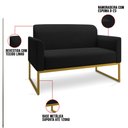 Ver imagem 3 de Kit Namoradeira e 2 Poltronas Decorativas Base Industrial Dourada Maressa A79 Linho Preto - Ibiza