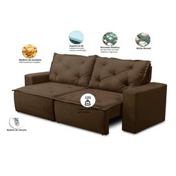Sofá Retrátil e Reclinável 3 lugares com Molas 1,80m Ana Suede Marrom Adonai Estofados - 2