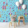 Adesivo papel de parede infantil foguete fundo azul menino - 1