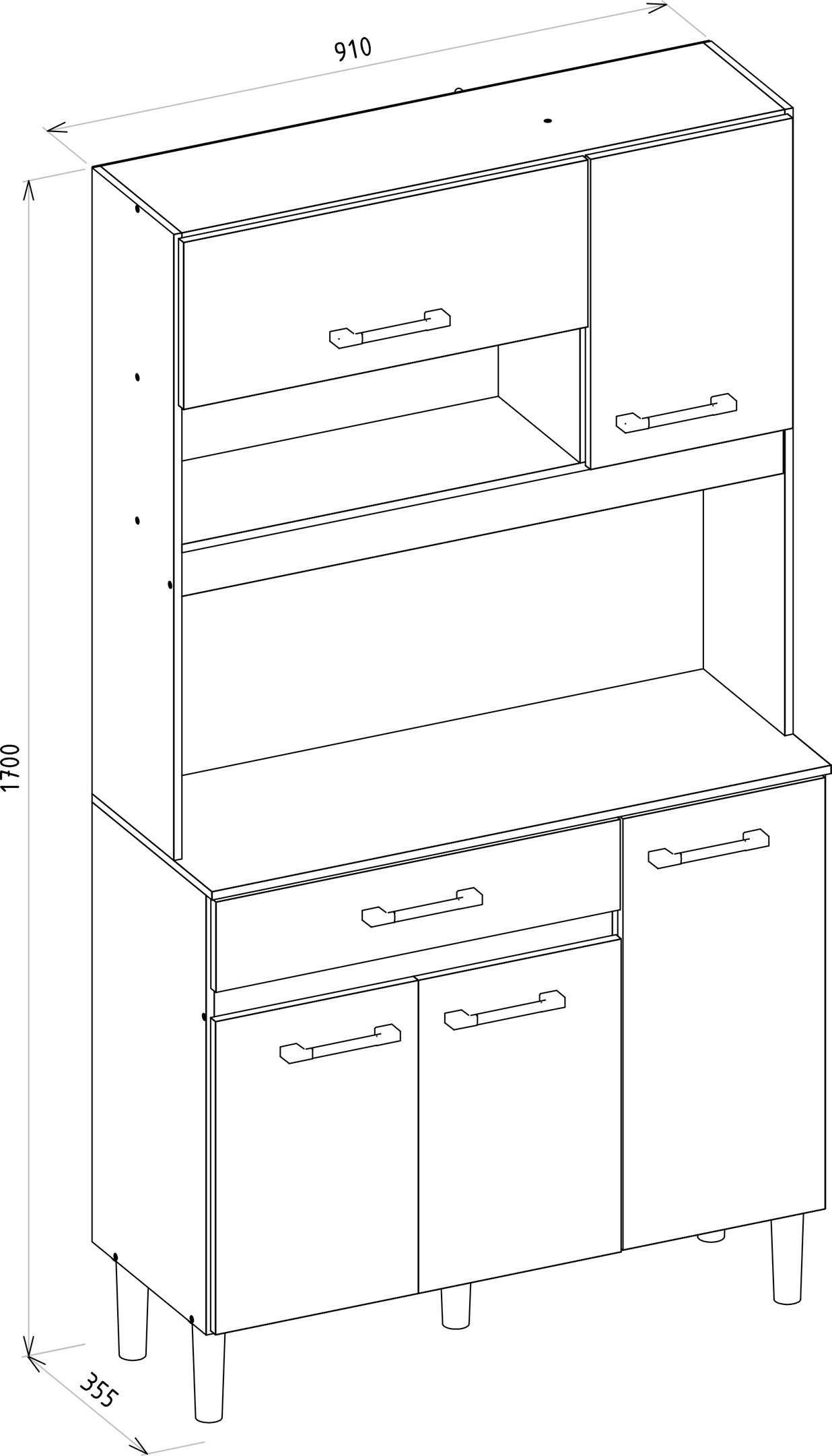 Kit Armário de Cozinha Magazin Compacto 5 Portas e 1 Gaveta com Balcão Multifuncional - 6