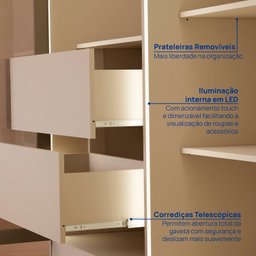 Guarda-roupa 4 Portas Reflecta com Led 100% Mdf Orion Cabecasa Madeiramadeira - 6