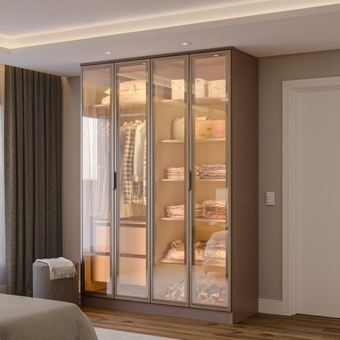 Guarda-roupa 4 Portas Reflecta com Led 100% Mdf Orion CabeCasa MadeiraOriginals