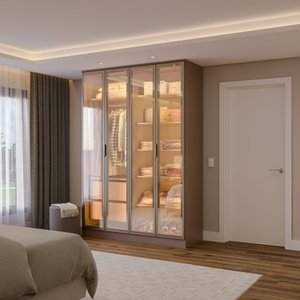 Guarda-roupa 4 Portas Reflecta com Led 100% Mdf Orion CabeCasa MadeiraOriginals