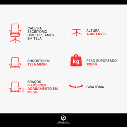 Kit 6 Cadeiras de Escritório Diretor Eames em Tela - Branca - 9
