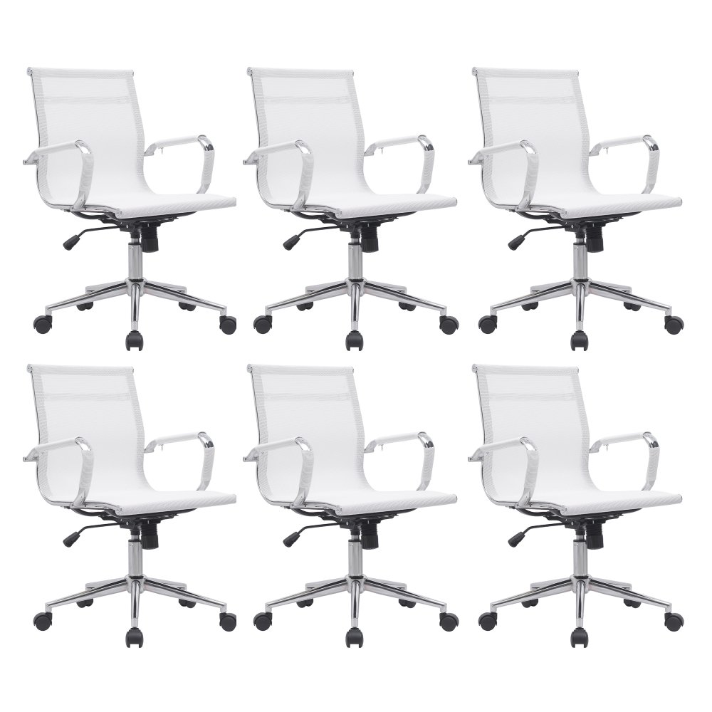 Cadeira Escritório Diretor Eames em Tela - Branca:6 Cadeiras
