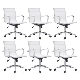 Kit 6 Cadeiras de Escritório Diretor Eames em Tela - Branca - 1