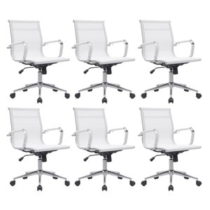 Kit 6 Cadeiras de Escritório Diretor Eames em Tela - Branca