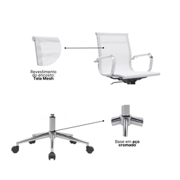 Kit 6 Cadeiras de Escritório Diretor Eames em Tela - Branca - 7