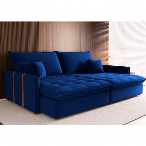 Sofá-Cama Maldivas 5 Lugares Retrátil e Reclinável 230cm Azul Marinho Cia Lar