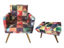Ver imagem 1 de Kit Poltrona Decorativa Nina + Puff Retangular Suede Triângulo Pés Madeira Ms Decor