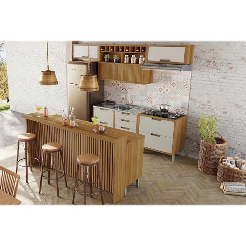 Cozinha Completa Imperatriz 8 Peças (3aéreos+4balcões+1ilha) C8p53 Freijo/off White - Nesher