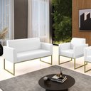 Ver imagem 2 de Sofá Namoradeira com Poltrona Base Industrial Dourado Marisa Corano Branco D03 - D'Rossi