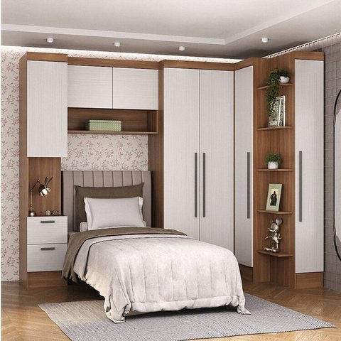 Quarto Completo Viena 7 Portas 4 Gavetas 5 Peças Marrom/Nogal/Branco