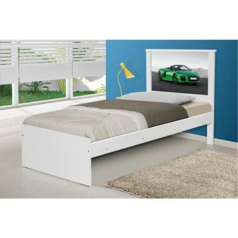 Cama Solteiro Carro Sport Verde com Colchão