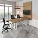 Ver imagem 1 de Mesa de Reunião Industrial 2,0m e Painel de Tv Escritório F5 Cor:macadâmia com Branco