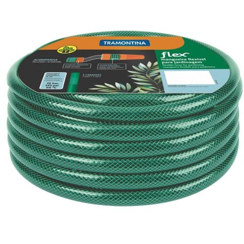 Mangueira Flex Tramontina Verde em Pvc 3 Camadas 25 M com Engates Rosqueados e Esguicho Tramontina