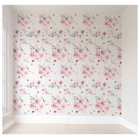 Papel de Parede Infantil Rolo 3m Adesivo Decoração Quarto Bebê Flores Rosas Delicadas